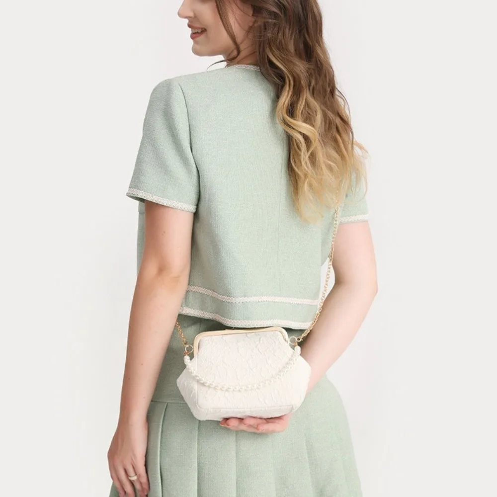 

Тканевая сумка через плечо с застежкой Kiss Lock, большая вместимость, с жемчужной цепочкой, в китайском стиле, на одно плечо, ручная/через плечо