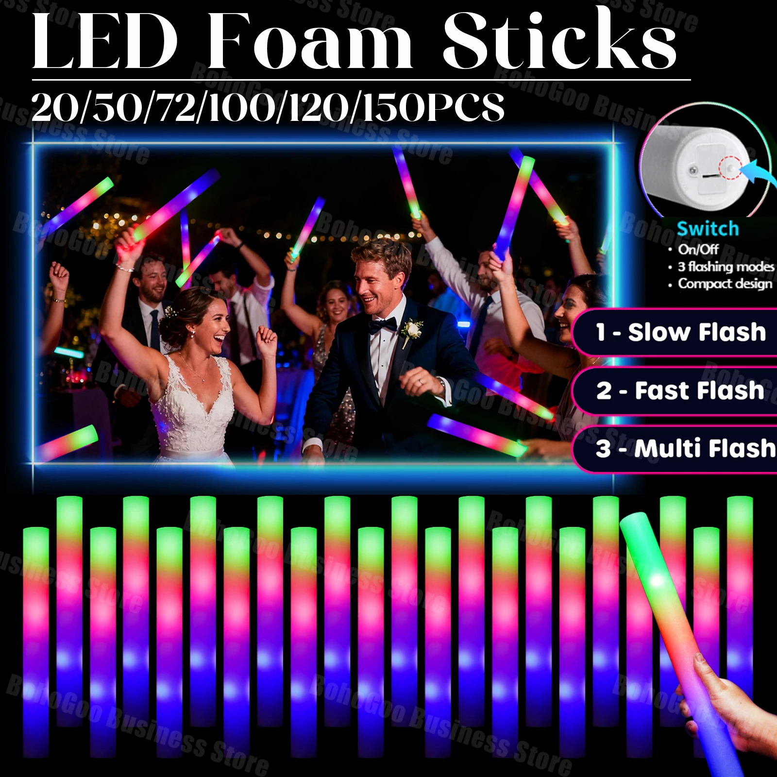 20-150 pièces bâtons lumineux en vrac 3 Modes de clignotement bâtons lumineux bâtons lumineux de mariage brillent dans la nuit fournitures de fête