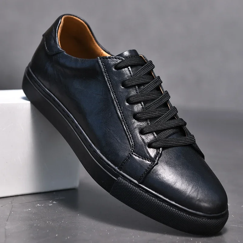 Genuine Leather Casual Men Shoes lace up oxfords Brand White Shoes fashion men Sneakers 2022 New Arrival  black men shoes