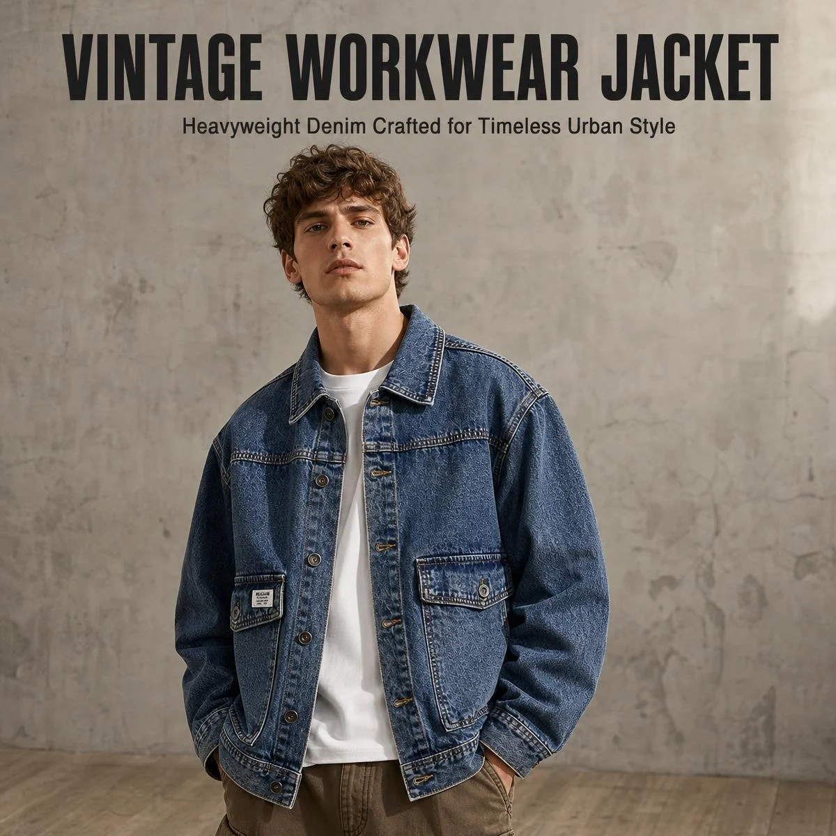Spring Autumn New Fashion Men's Casual Trendy Multi Pocket Solid Color Denim Jacket Coat Loose Amaerican Jean Jacket Male Tops