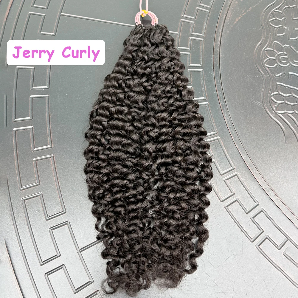 جيري مجعد ريشة الكروشيه شعر الإنسان ضيق مجعد الشعر حزم غير مرئية قبل فصل Knotless الكروشيه وصلات شعر بشري