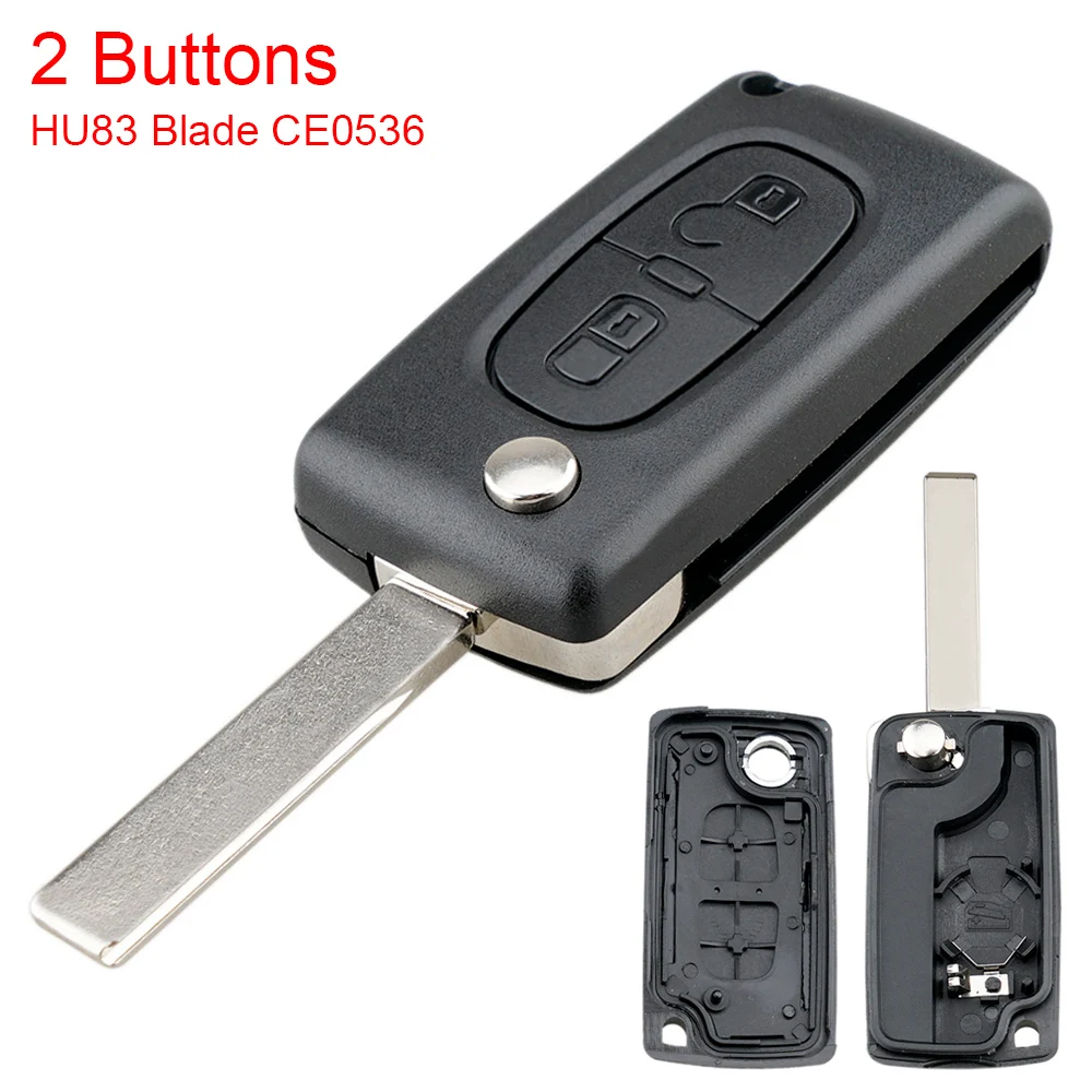 

2 Button Black Car Replacement Flip Folding Car Remote Key Case No Chip With Uncut Blade Fit for Peugeot 207 307 308 407