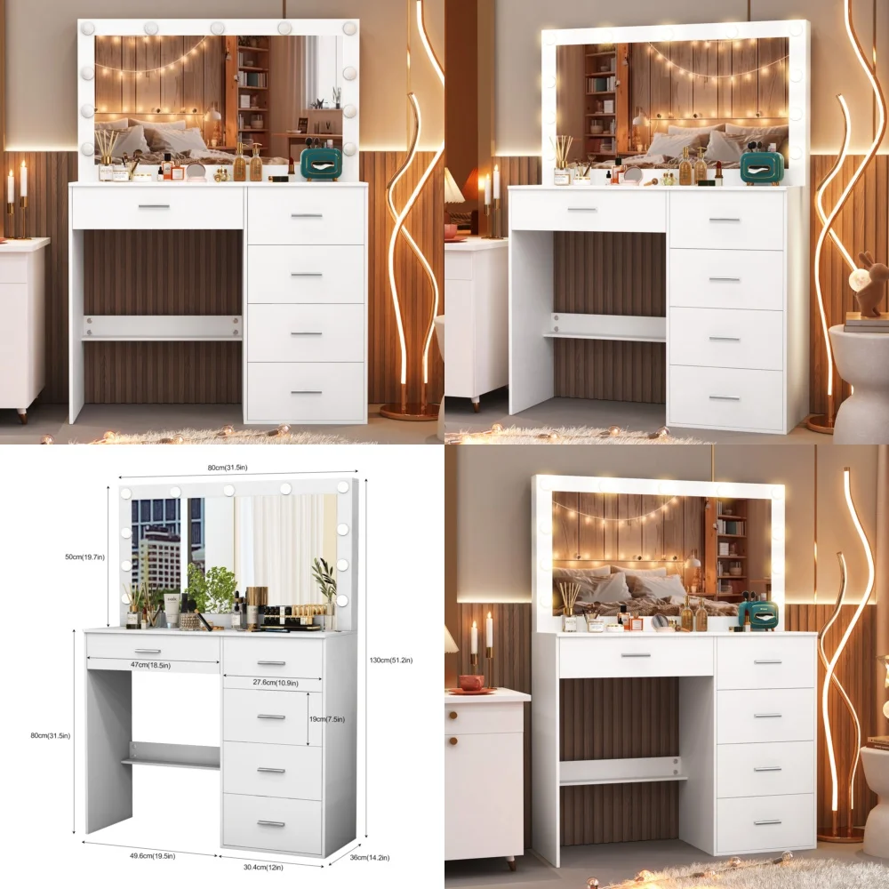 

Makeup VanitiesLED Vanity Table with Lighted Mirror and 10 Drawers Makeup Dresser Desk for Stylish Organization