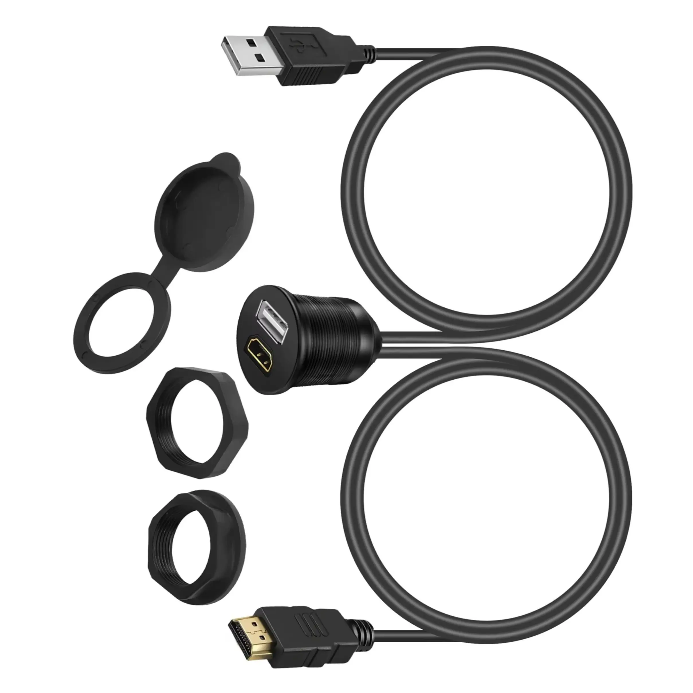 

4K HDMI-compatible & USB 2.0/3.0 Male to Female Extension Cable 1m Waterproof Flush Mount Adapter Cord for Car Boat Dashboard