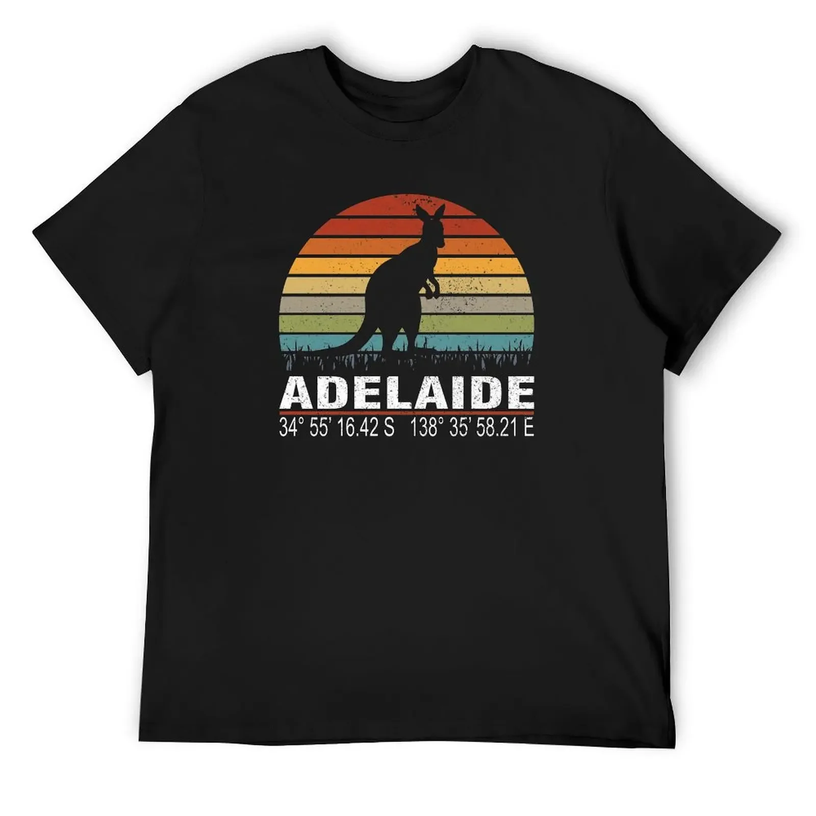 Adelaide Australia Classic Distressed Retro Sun Kangaroo with GPS Coordinates T-Shirt