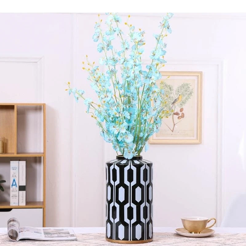 Geometric Pattern Ceramic Vase Black and White Stripes Decoration Crafts Storage Living Room Table Home