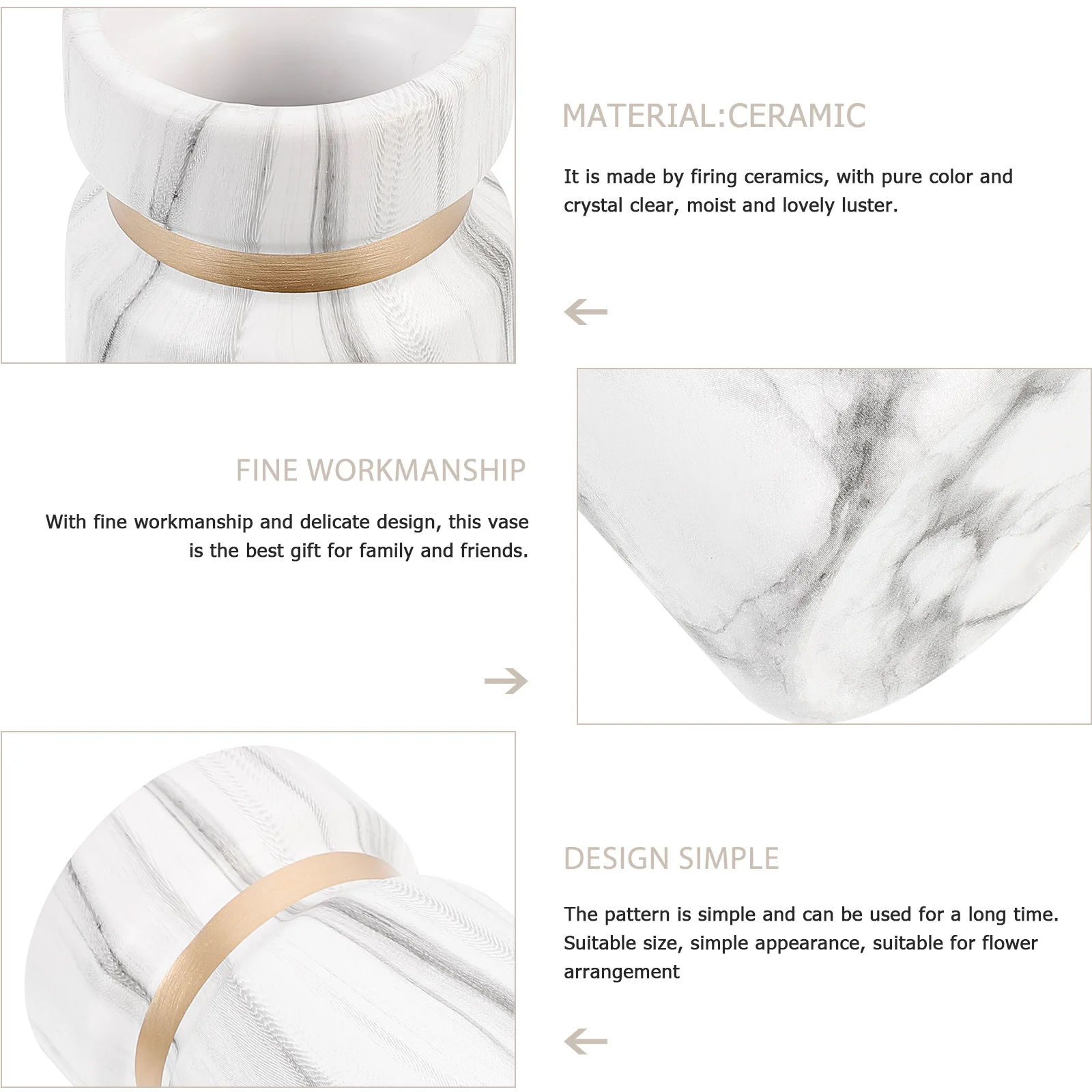 

Ceramic Marble Pattern Vase Simple Glossy Decorative Vase for Flower Arrangement Home Office Desktop Decoration