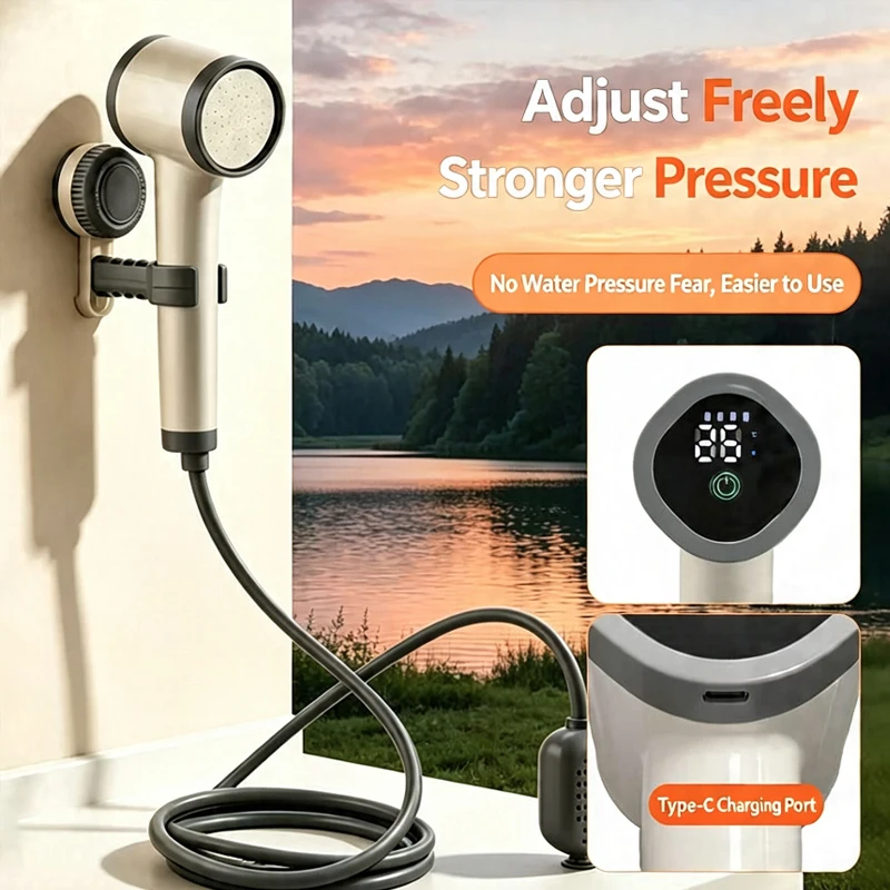 Electric Shower Cordless Handheld Shower Head Rechargeable Human Tourist Mobile Shower for Camping Outdoor Garden Country House