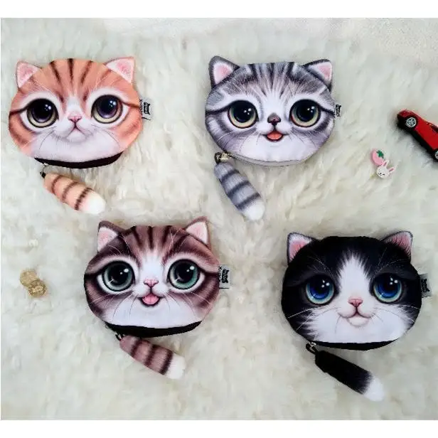 かわいい漫画猫の尻尾小銭入れ女性のミニ財布クリエイティブファッション収納袋ショートぬいぐるみ素材猫の頭のデザイン