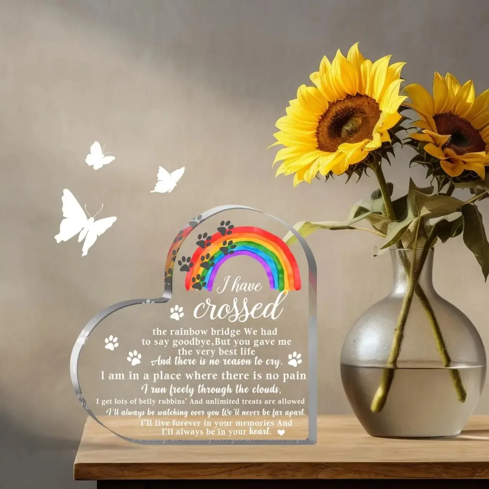 CIFBUY Acrylic Keychain Rainbow Bridge Pet Memorial 2D Heart Sympathy Gift for Pet Loss Paw Print Home Wall Decor Ornament Art