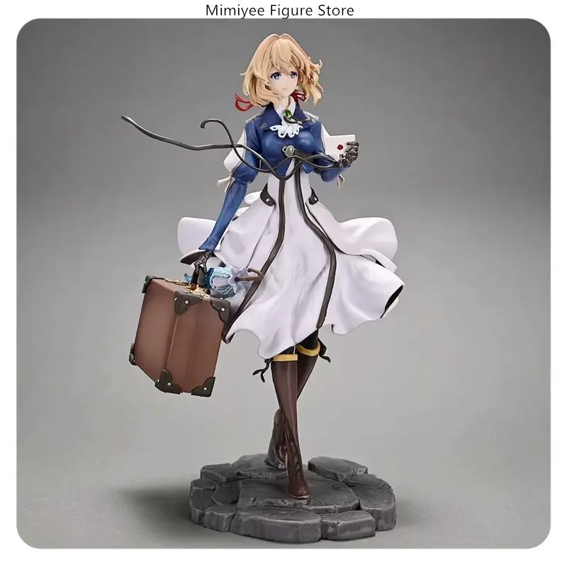 

​ ​ 25 см фиолетовый Evergarden, золотые волосы, синее платье для девочек, сидящая поза, ПВХ фигурка, статуя, украшение для рабочего стола, подарок ​