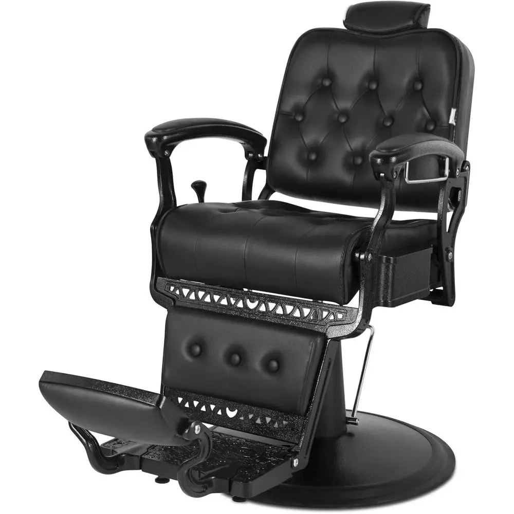 

Vintage-Style Hydraulic Recline Barber Chair for Beauty Spa, Heavy Duty (Black)