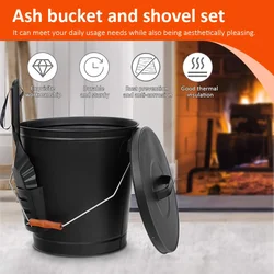 5.15 Gallons/19.5L Large Capacity Galvanized Metal Ash Bucket with Lid Shovel Fire Pit Fireplace Tool Winter Warm Supplies Set
