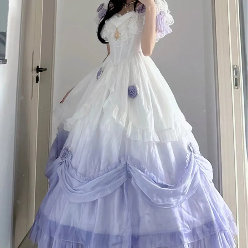 

Sweet Gradient Purple Color Heavy Industry Flower Wedding Fairy Dress Pettiskirt