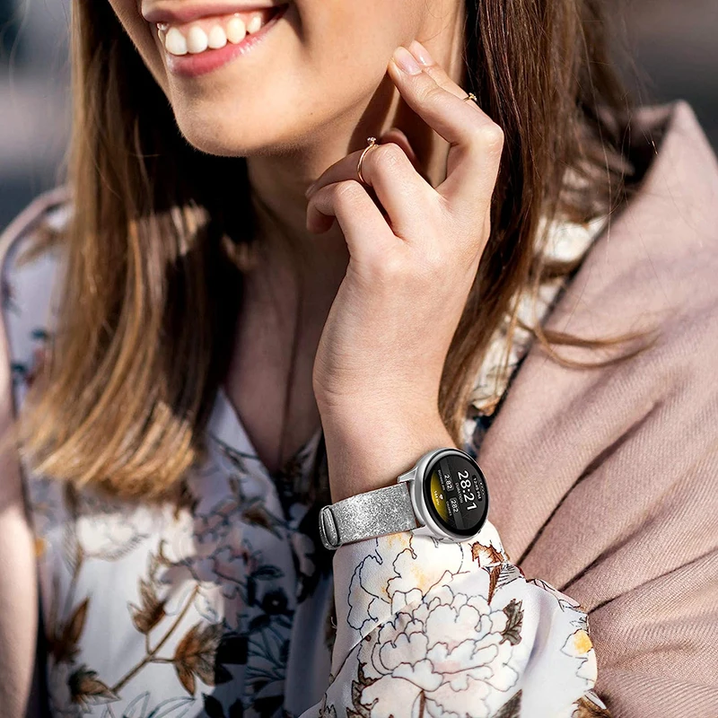 Samsung Watch gt2 gt3 pro 22mm,女性用の光沢のあるスポーツブレスレット