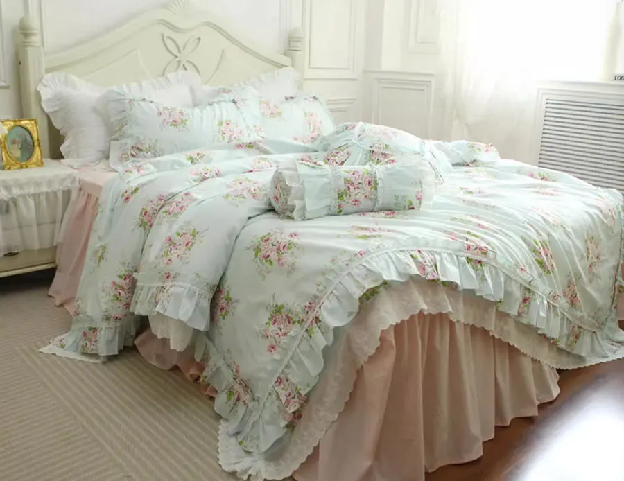 French fresh pastoral floral bedding set,full queen king princess sweet cotton home textile bed skirt pillow case quilt cover