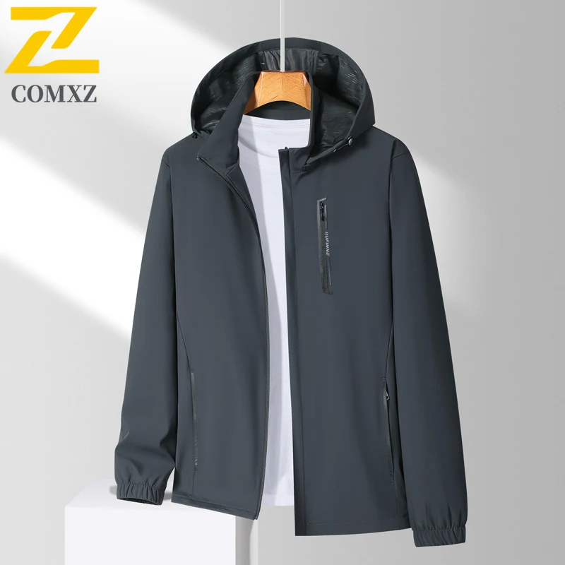 

Spring Autumn Men's Jacket Outdoor Leisure Detachable Hat Windproof Windbreaker Camping Sports Breathable Wear Resistant Coat