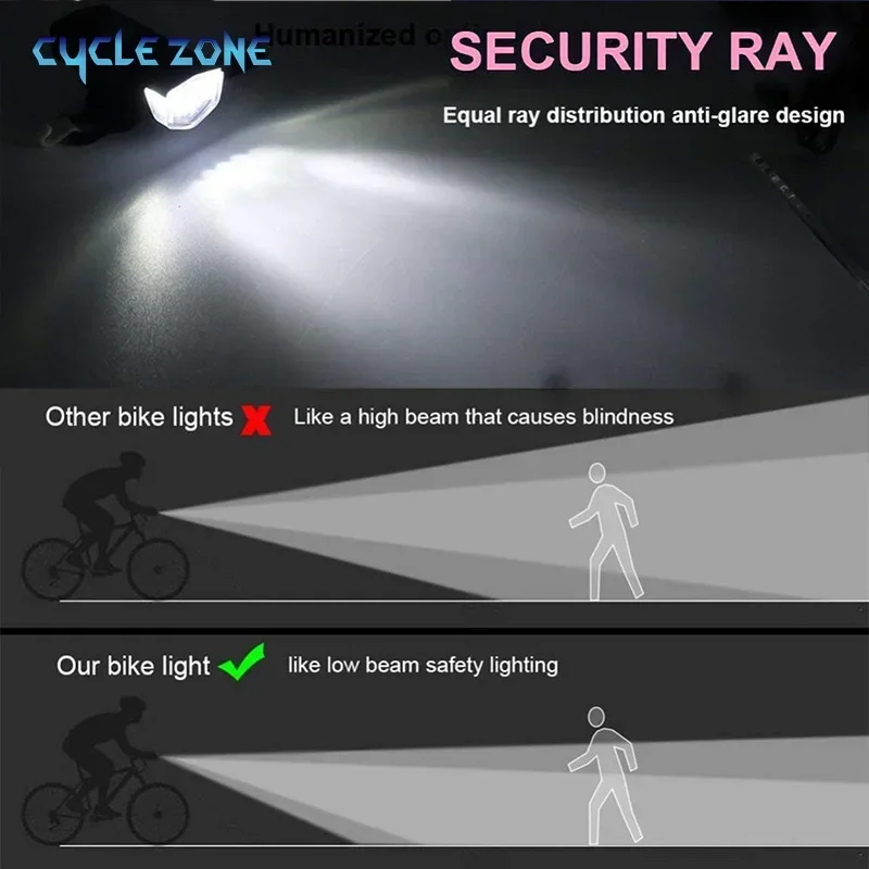 MTB Bike Front Lights USB LED Rechargeable Waterproof Mountain Bike Headlight Bicycle Safety Warning Light Cycling Accessories