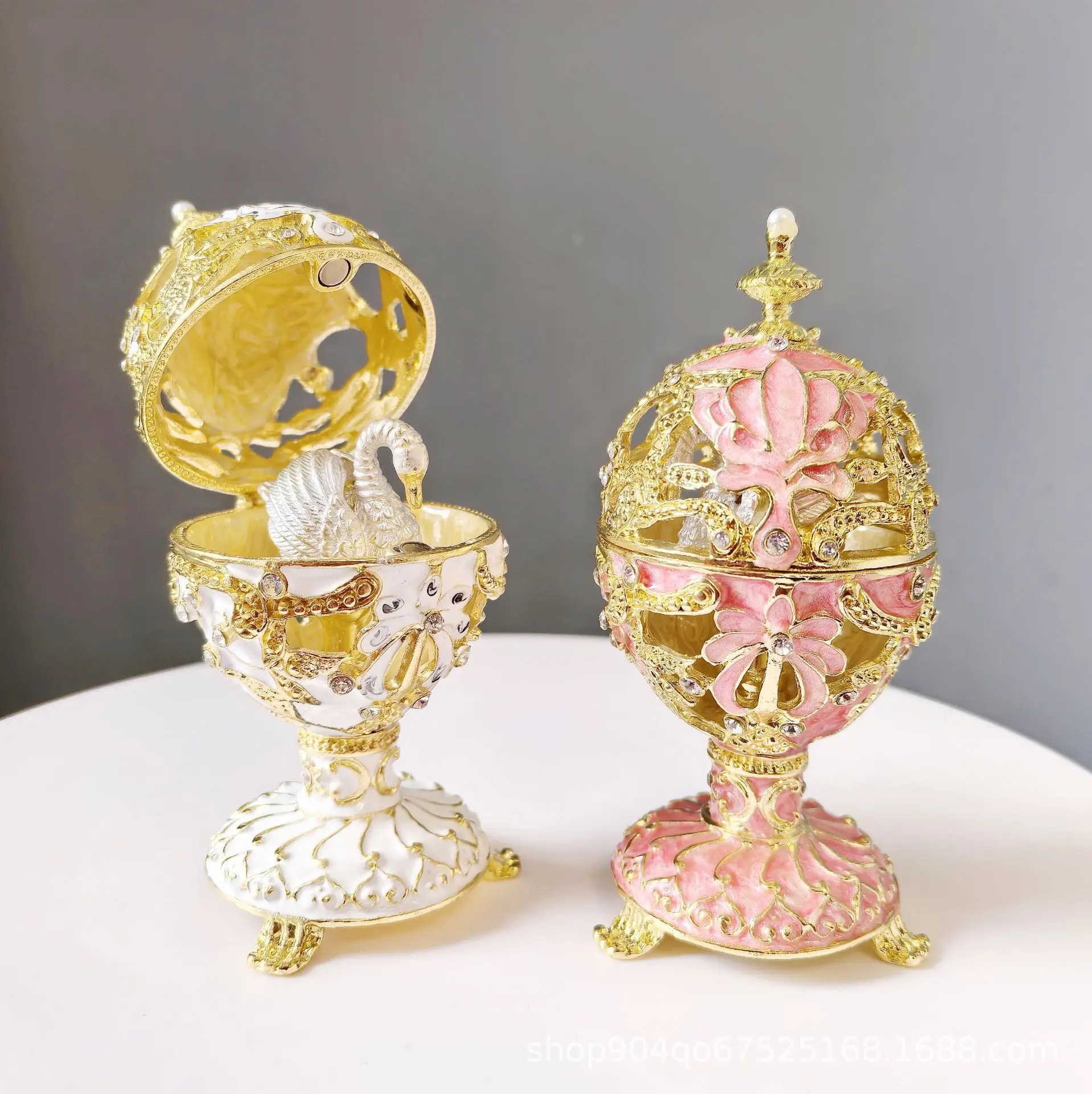 Caja Decorativa Pintada a Mano Estilo Huevo de Fabergé con Bisagras, Adornos Clásicos para Decoración del Hogar, Regalo Único para el Día de Pascua