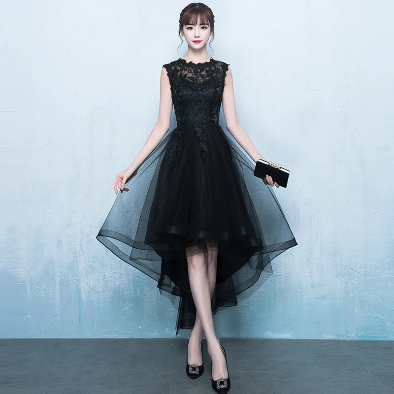 Evening for Women New Front and Long Back Banquet Party Show Thin Black Tuxedo Dress Short