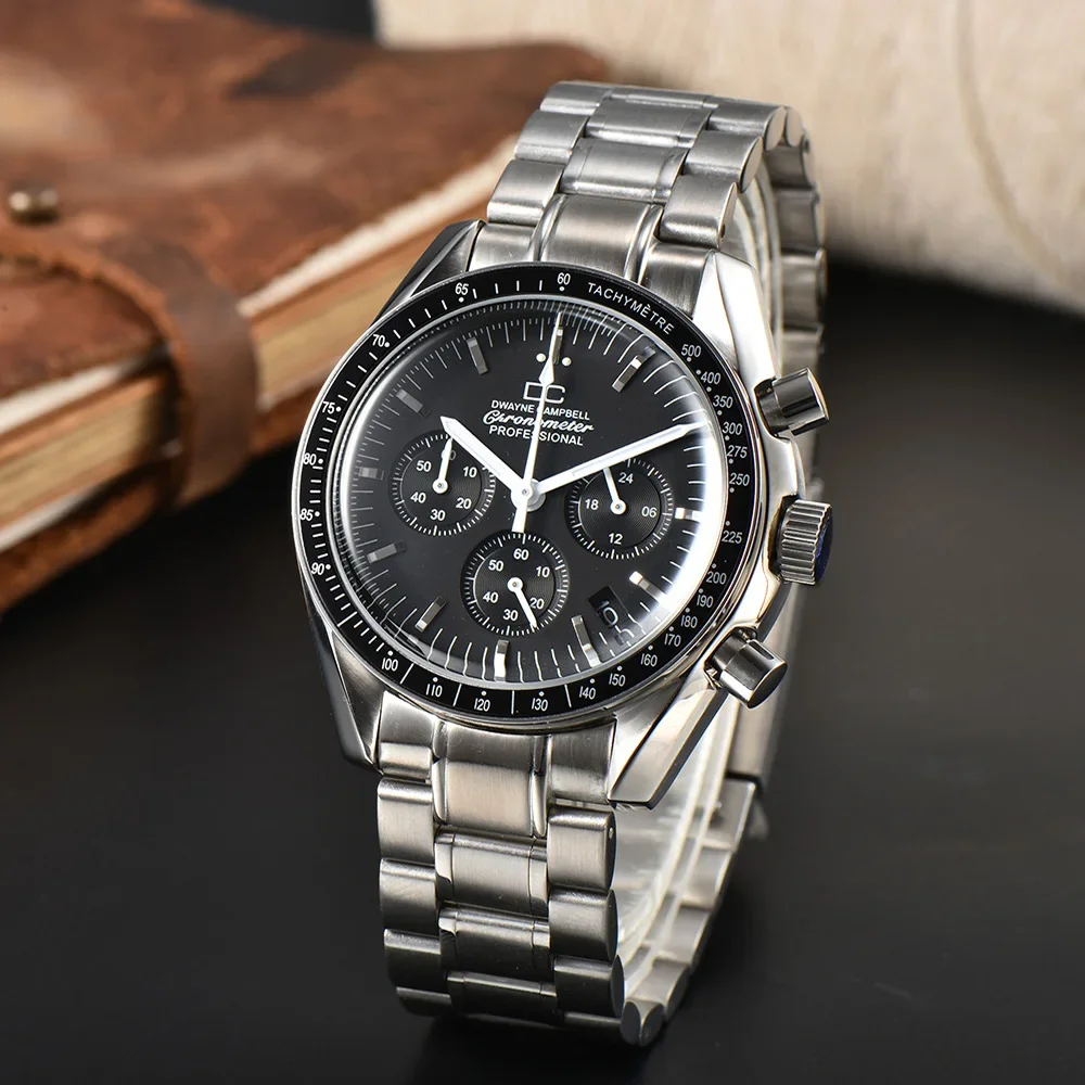 

Роскошные брендовые мужские часы 40 мм, корпус из нержавеющей стали, лунные часы для мужчин, деловой хронограф VK63, кварцевый механизм