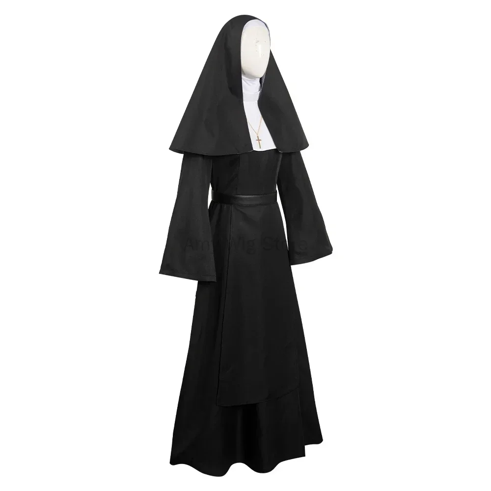 Nun Costume for Women Scary Halloween Costumes Plus Size Nun Outfit for Party Unisex Men Priest Cosplay Long Dress Adult Ghost view 5