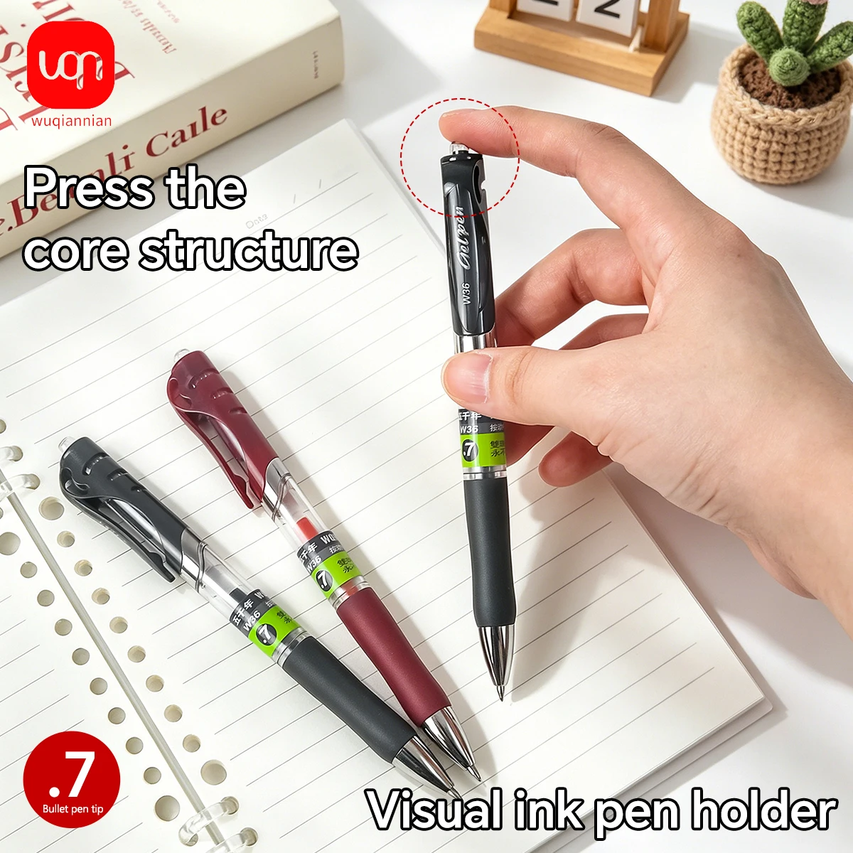 Retractable Gel Pen 0.7mm Bullet Tip Visible Ink Barrel Large Capacity Replaceable Refill Neutral Pen School Office Stationery S