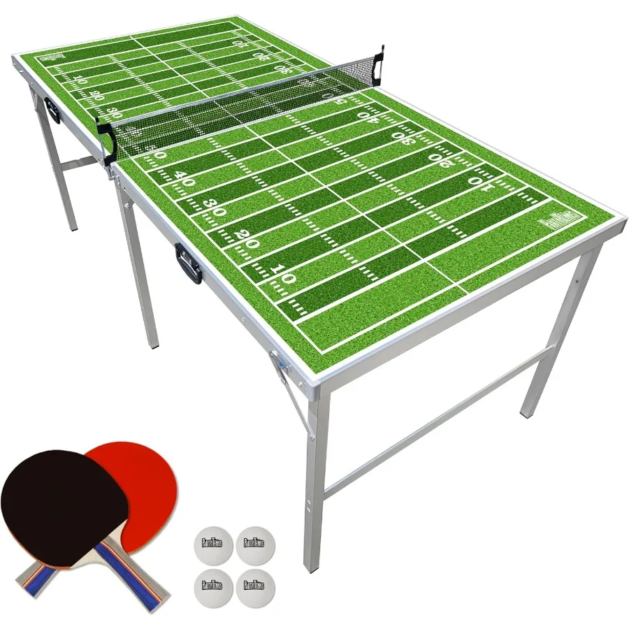 

PartyLife 6 ft x 3 ft Mid-Size Portable Folding Indoor Outdoor Ping Pong Table Tennis Table with Optional LED Lights for and Ad