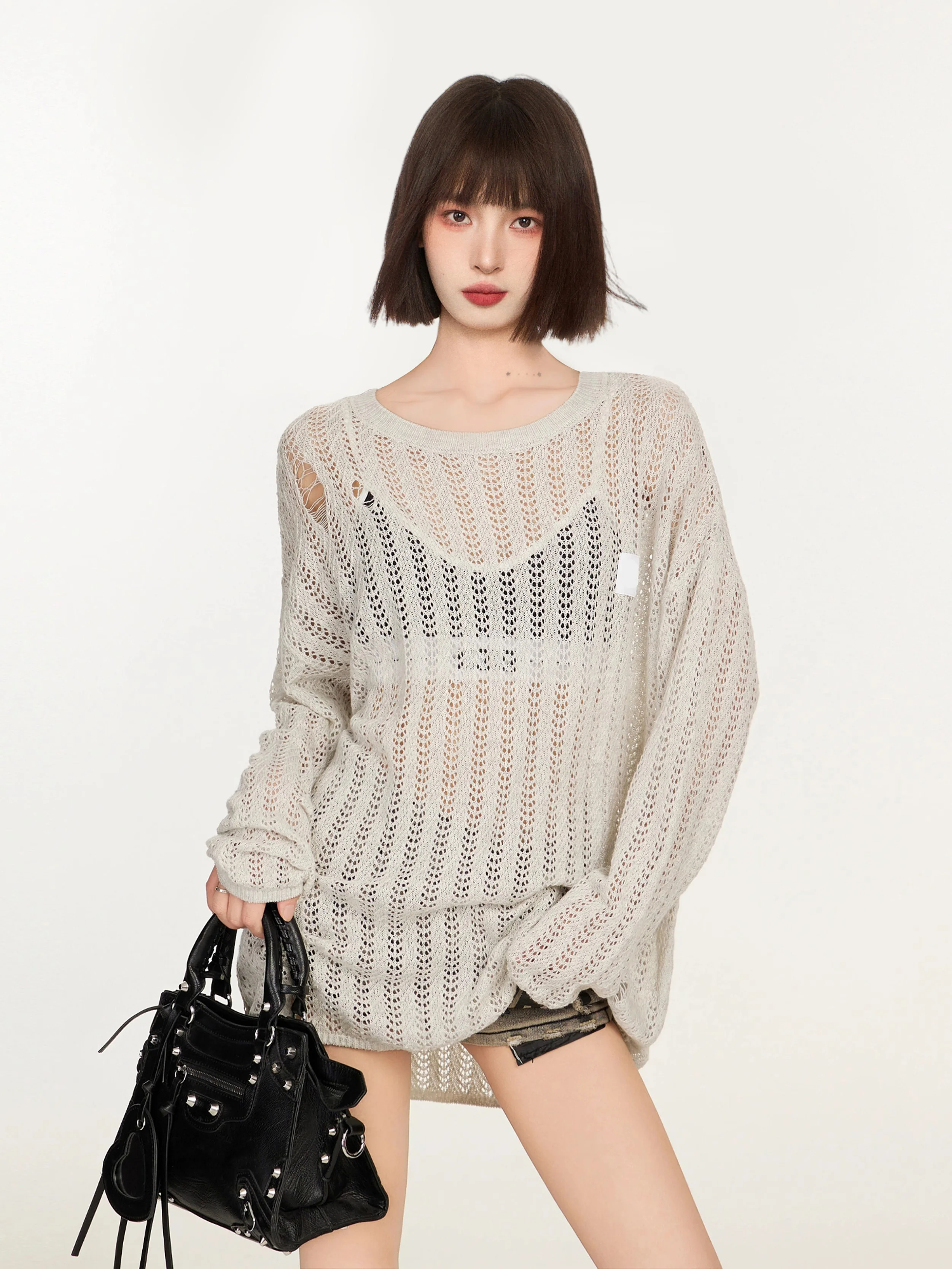 

Women's Grey Gothic Shirts and Blouses Y2k Vintage Harajuku 2000s Elegant Oversize Long Sleeve Shirts Clothes Summer