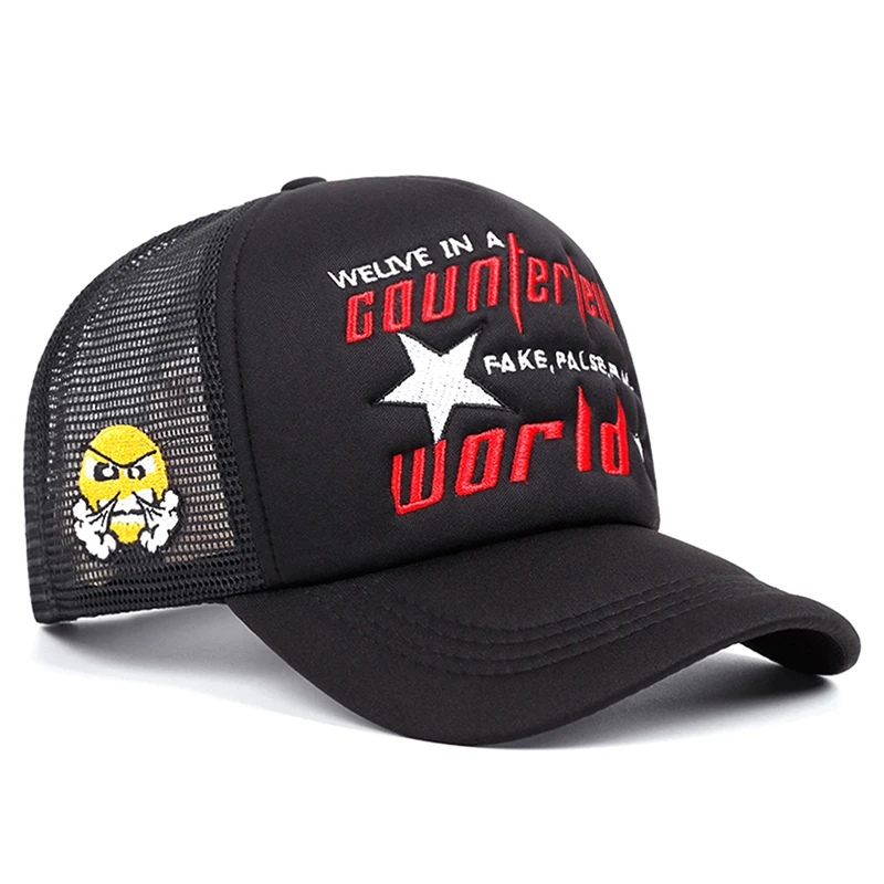 2026 New Baseball Hat World Letter Anger Embroidery Hip Hop Hat Outdoor Daily Commuter Decoration Sunshade Hat Unisex Mesh Hat