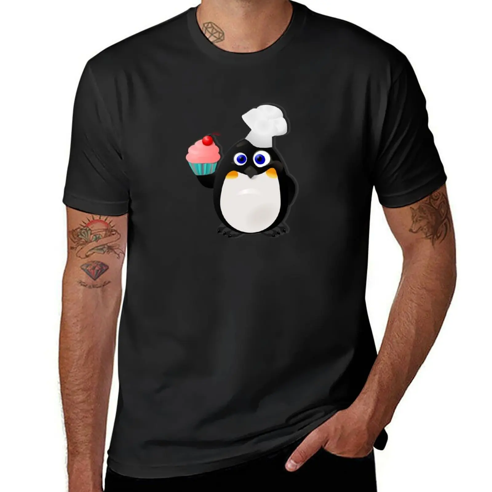 Baker Penguin With Cupcake T-Shirt plus size tops summer clothes fitted t shirts for men