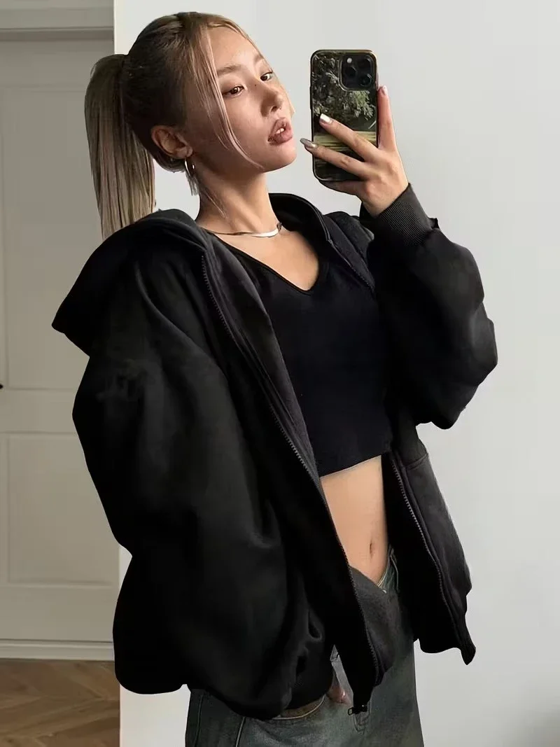 Wing Print Damen Zipper Hoodies Baumwoll-Fleece-Jacke Kapuzenpullover Sweatshirt Pullover Herbst Winter Oversize Lockerer Mantel Oberteil Casual – Detail 5
