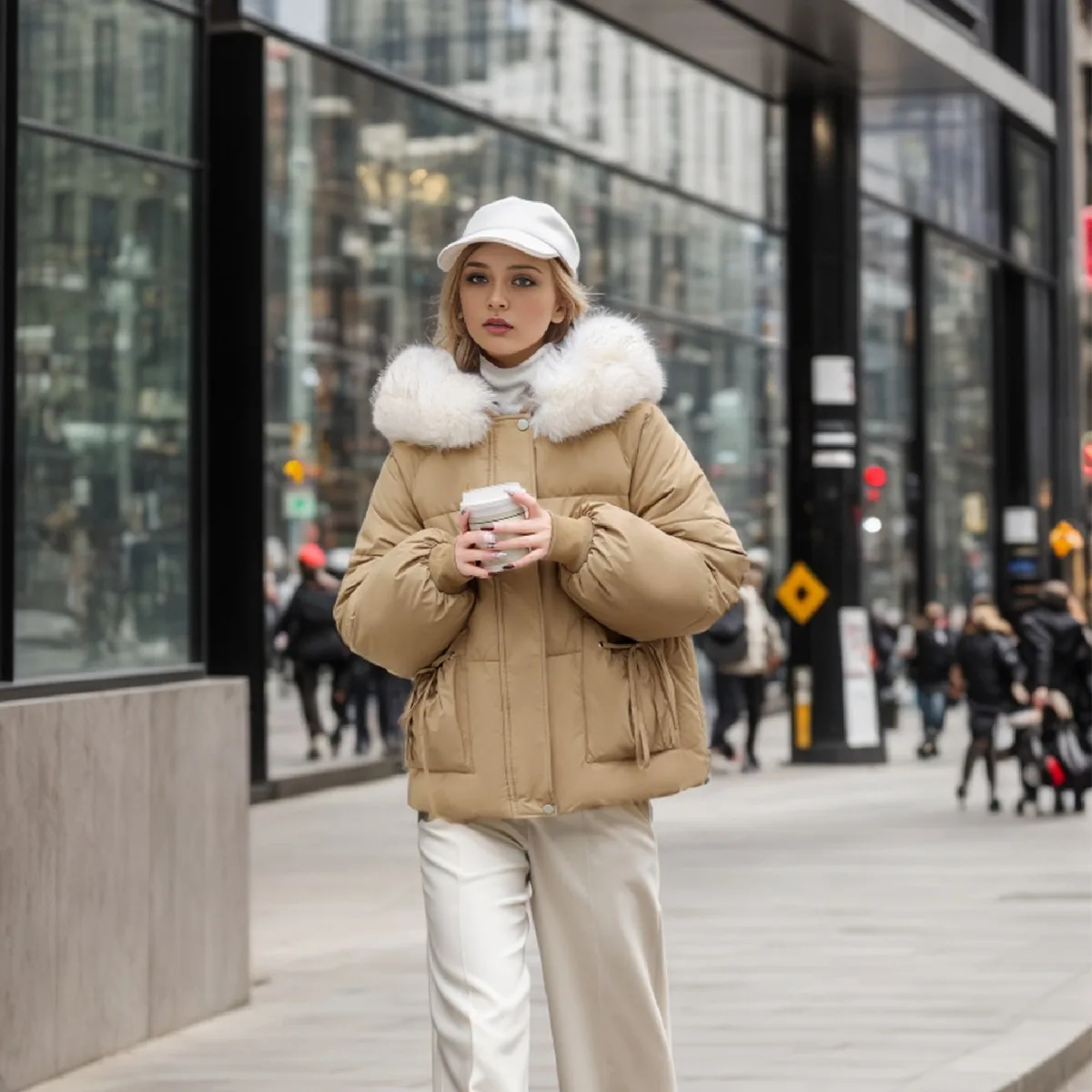 YJKDYK-Jaqueta com gola de pele feminina, Parkas femininas, casaco de algodão, grosso, quente, 2 bolsos, inverno, 2022