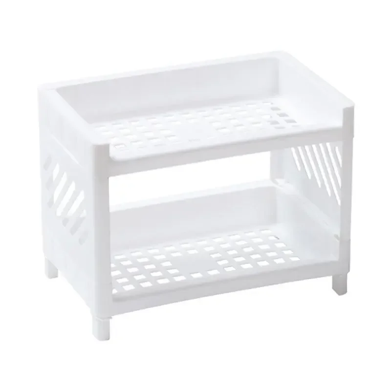 1PC Desktop Double Layer Storage Rack Rectangular White Organizing Student Desk Office Cosmetics Stationery Organizer Holder