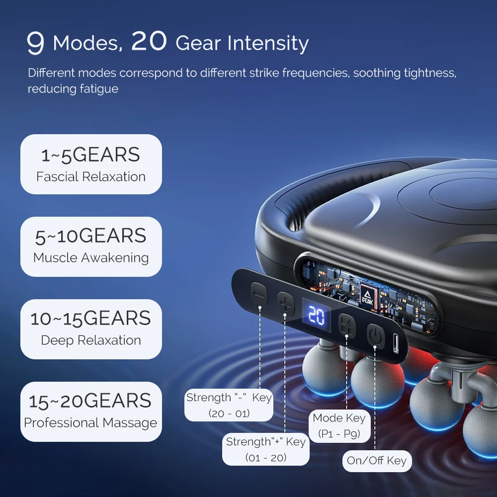 16-رئيس اللفافة بندقية عالية التردد الاهتزاز آلة تدليك الجسم مدلك العضلات