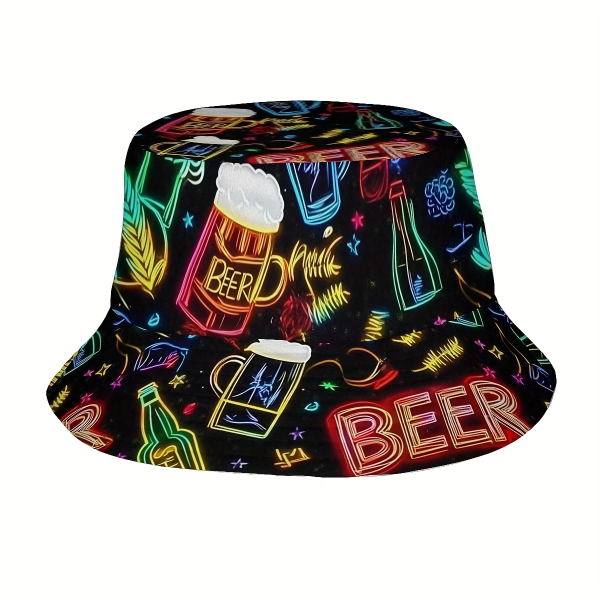 One Piece of Neon Wine Glasses And a Unisex All-Over Print Casual Fisherman Hat Perfect for Outdoor Vacations Birthday Presents