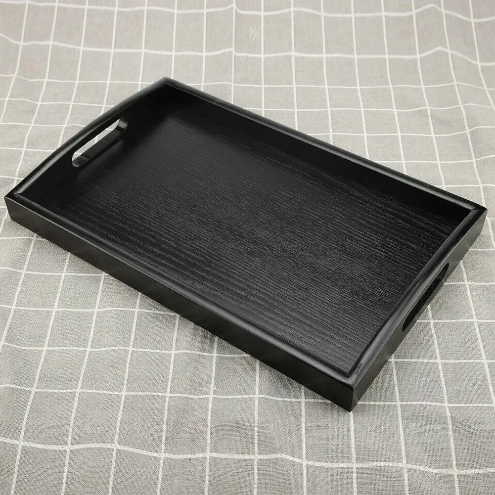 Wooden Pallet Serving Tray Large Black Wood Rectangle Food Tray Breakfast with Handles Kitchen Storage Tea Tray