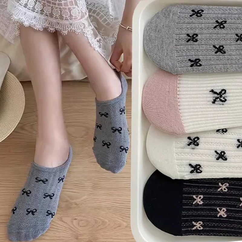 Summer Bow Dot Cotton Socks Women Sweet Fashion Multicolored Ultra Thin Anti-slip Breathable Invisible Shallow Cut Boat Socks