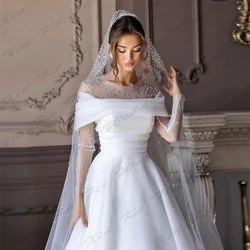 Beautiful Fascinating Wedding Dresses A-Line Vintage Round Neck Long Sleeves Fluffy Princess Style Simple Mopping Bridal Gowns