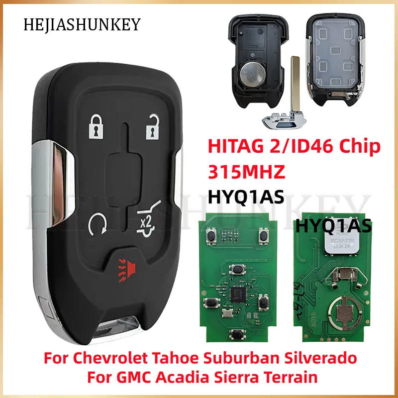 HYQ1AS 5 Button Smart Remote Key Fob 315MHz ID46 Chip For Chevrolet Silverado Tahoe Suburban GMC Sierra Acadia Terrain 2021-2024