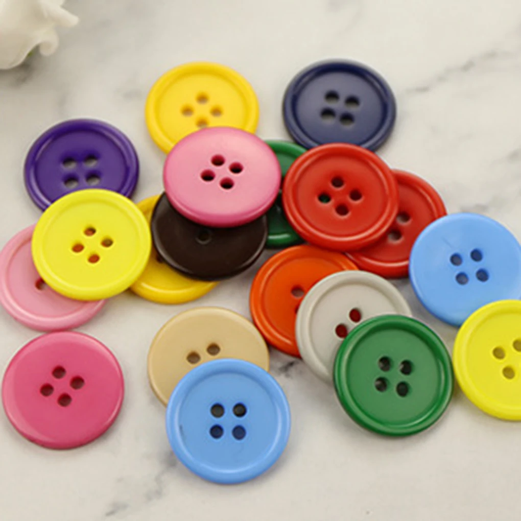 100-Piece Colorful Sewing Buttons Plastic Mixed Color DIY Round 4-Holes Sewing Scrapbooking Buttons