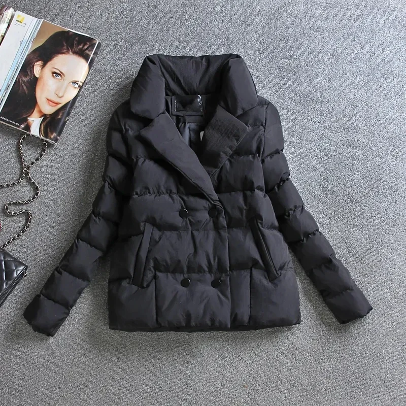 Double Breasted Short Slim Cotton Coats Autumn Winter New Thickened Warmth Fashion Outdoor Women's Casual Solid Color Jacket