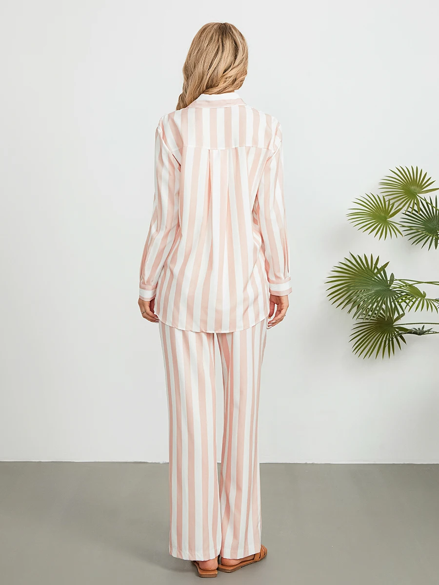 ผู้หญิง 2 ชิ้นชุดนอนชุดพิมพ์ลายแขนยาวลงเสื้อและกางเกงเอวสูงชุด Loungewear Homewear