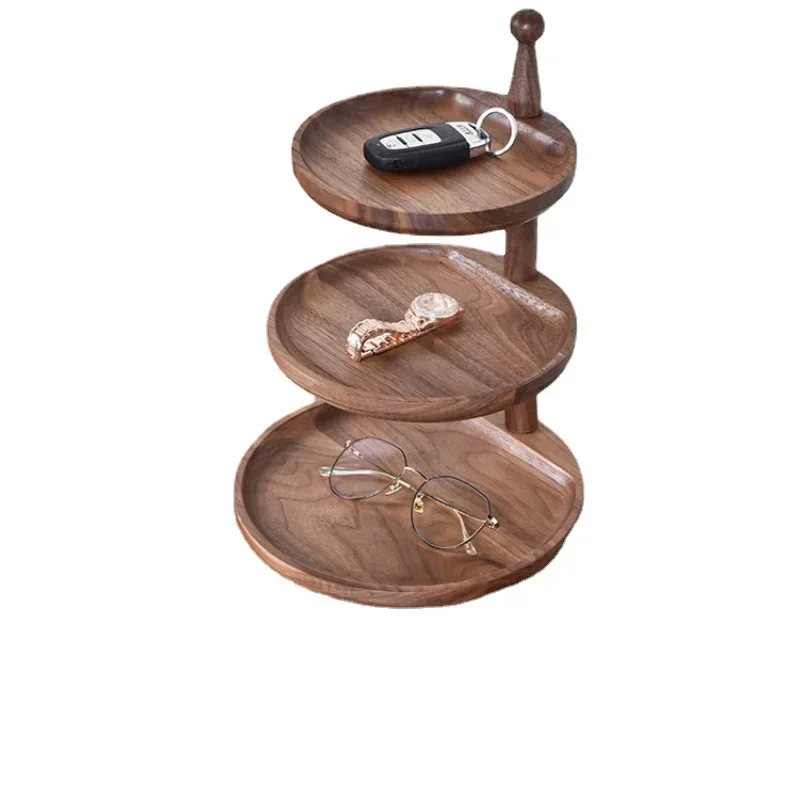 Multi-Layer Walnut Entrance Storage Rack Key Tray Organizer with Tool-Free Installation Versatile Decorative Shelf for Entryway