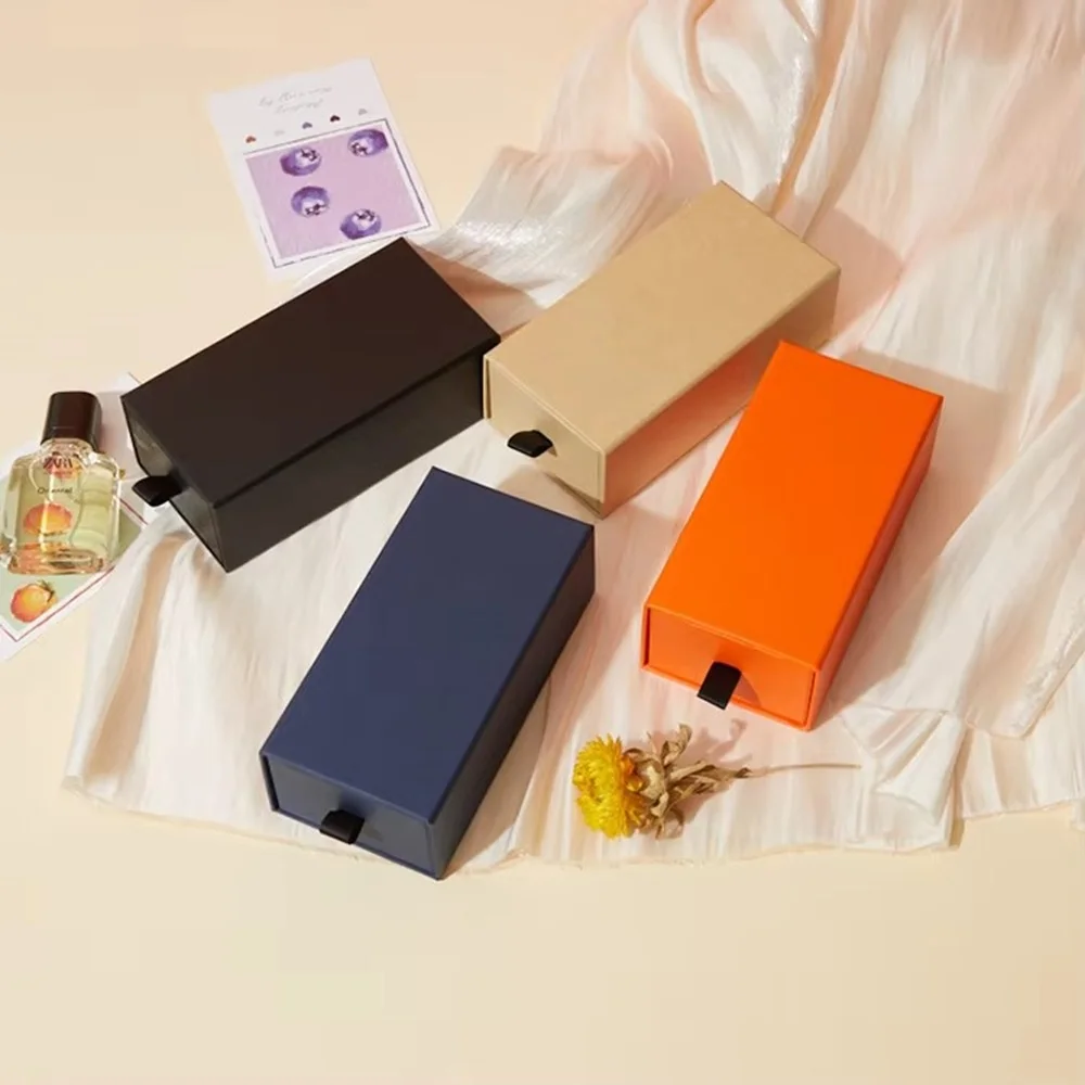 500pcs/Lot Wholesale Custom Logo Printed Cardboard Paper Gift Box Packaging Drawer Slide Out Gift Paper Box for Necklace Rings