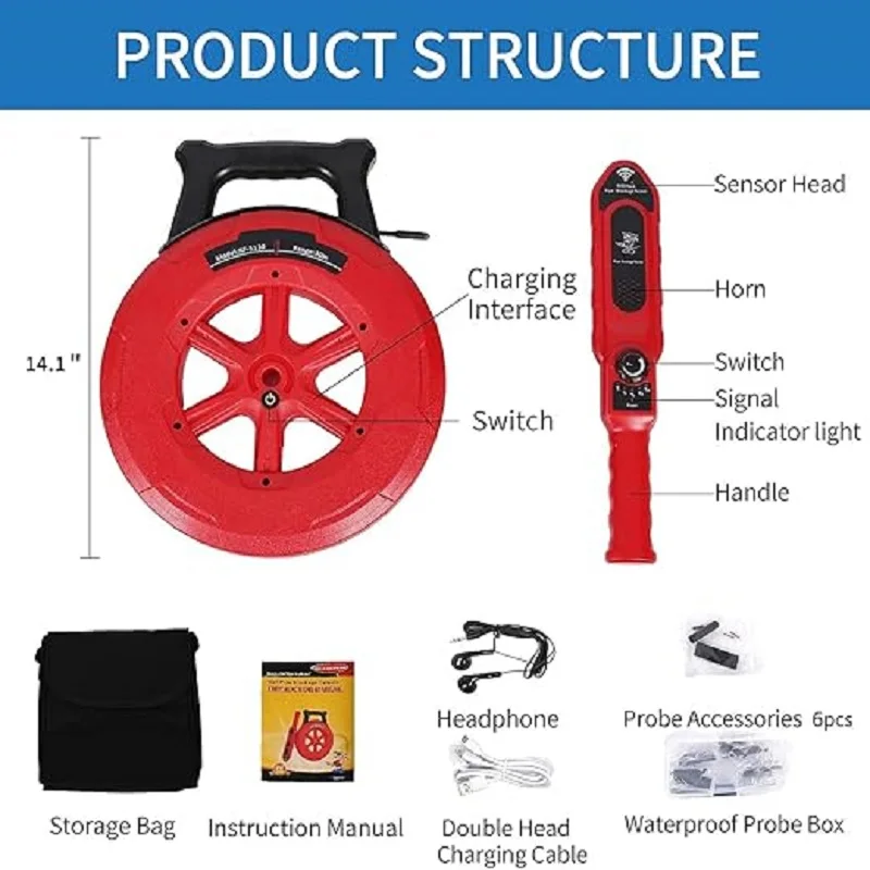 Plumbing Diagnostic Tool Pipe Blockage Detector Locator Magnetic Metal PVC Water Pipes Wall Leaks 40m
