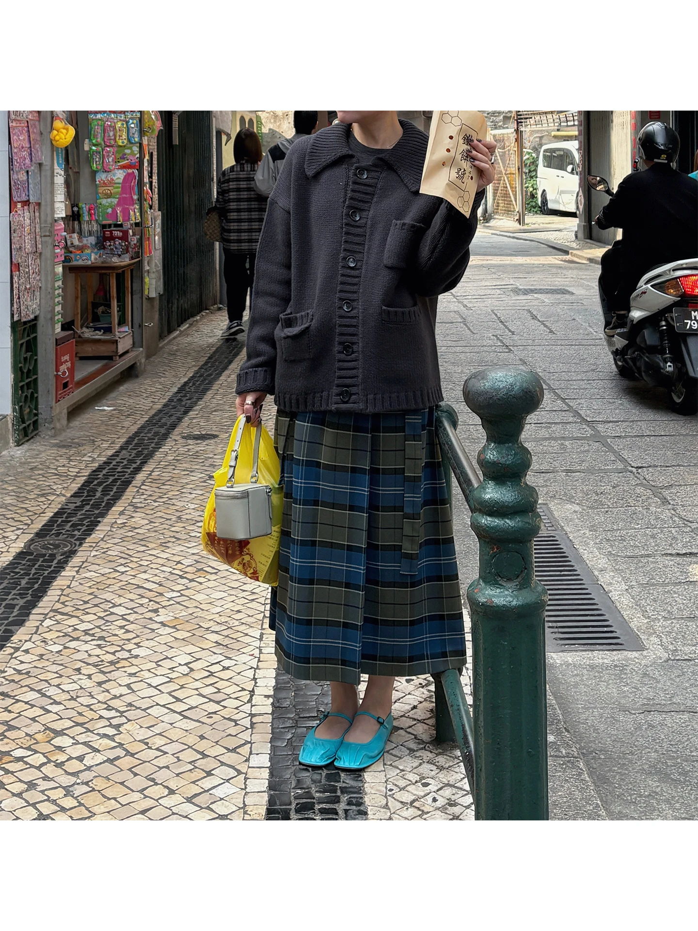 

Шерстяной свитер iWiNG с несколькими карманами и клетчатым узором, эксклюзивный онлайн-продукт, кардиган Cleanfit с длинными рукавами