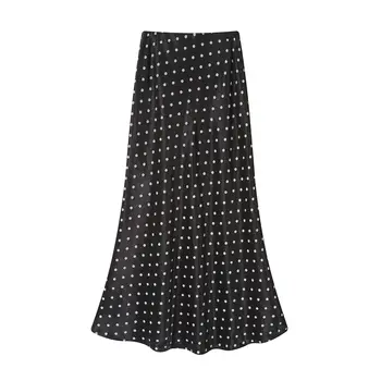 首爾復古波點緞面魚尾裙 2025 新款春夏高腰休閒中長女裙 8 最佳銷售 緞面長裙 - №8