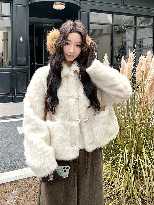 

Ladies ort Thiened Lamb Fur Jaet Warm Retro Sle Women's Coat Fluffy Outerwear Autumn Winter New Arrival Faionable Top