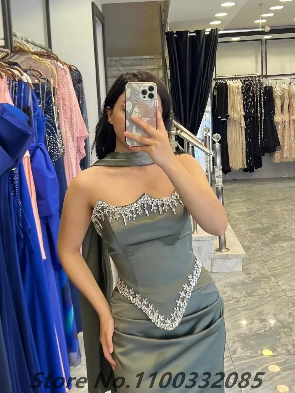 Eightale personalizzato splendido abito da sera verde sirena in rilievo lungo di lusso 2025 senza spalline in rilievo avvolgente abito da festa formale da donna